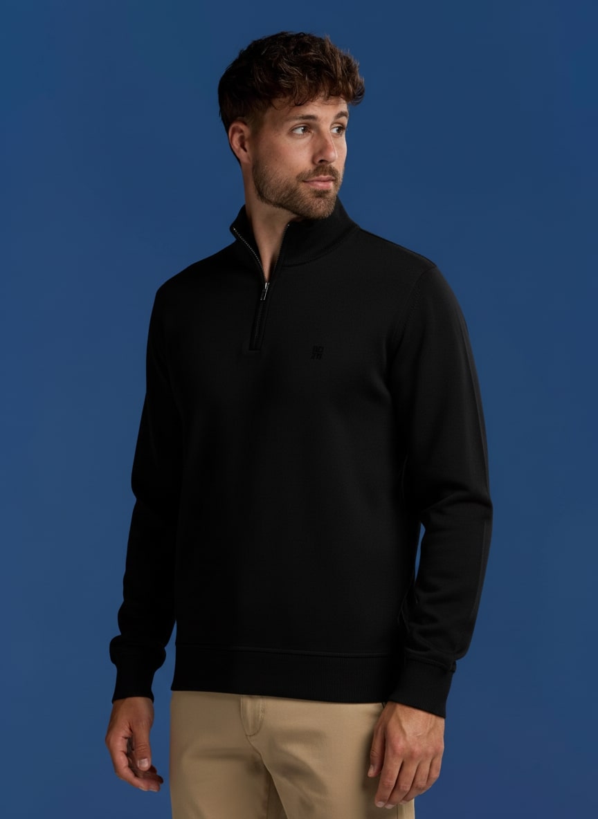 BOXR | Felpa con Mezza Zip in Bambù – Nero