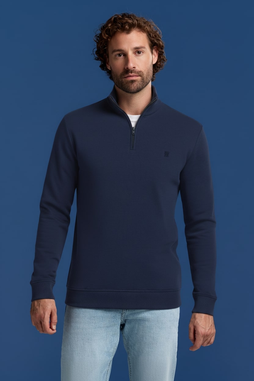 BOXR | Felpa con Mezza Zip in Bambù – Blu Navy
