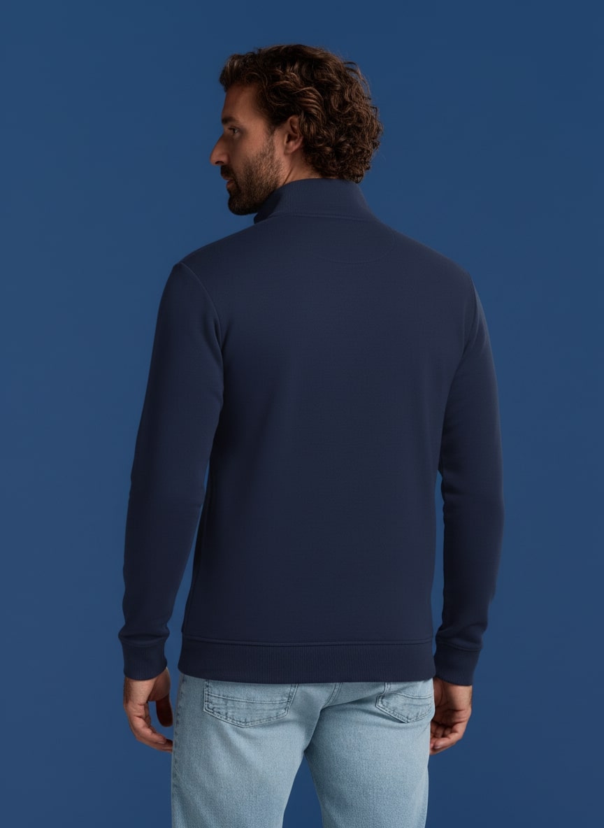 BOXR | Felpa con Mezza Zip in Bambù – Blu Navy