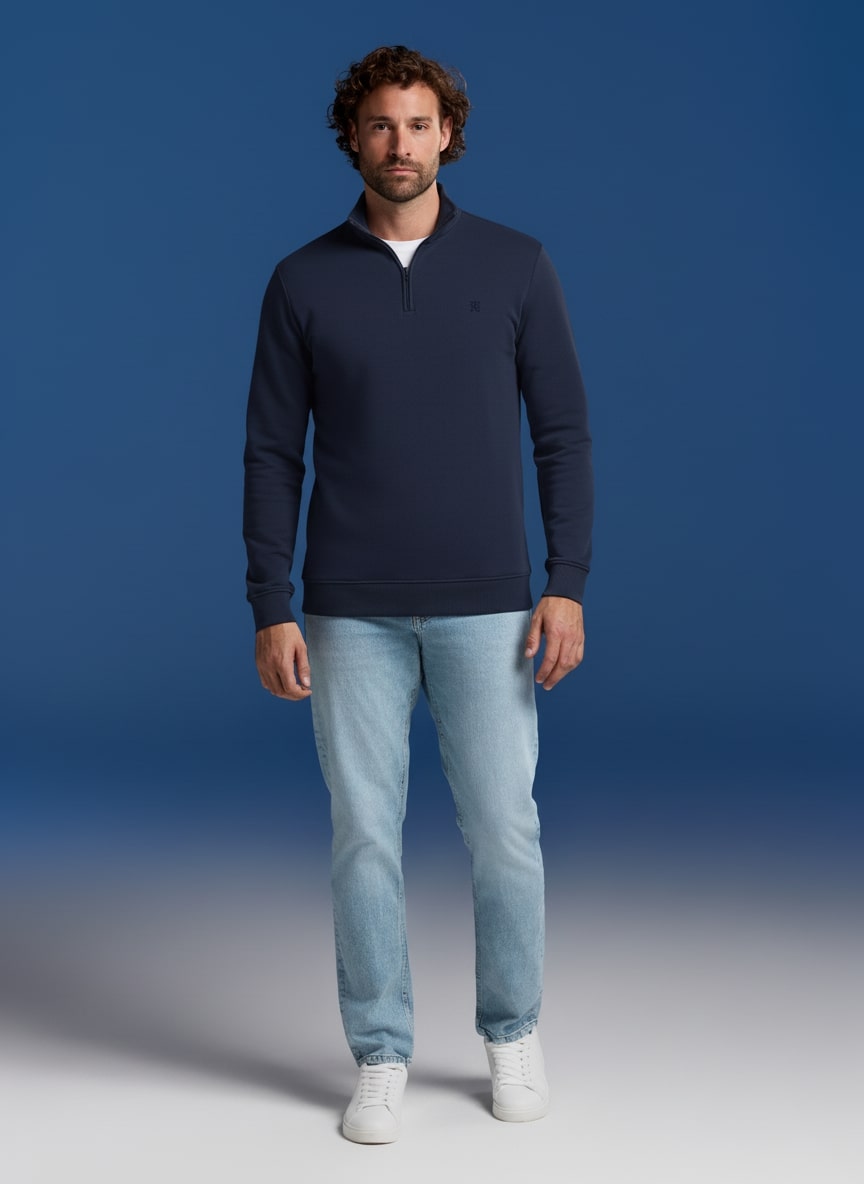 BOXR | Felpa con Mezza Zip in Bambù – Blu Navy