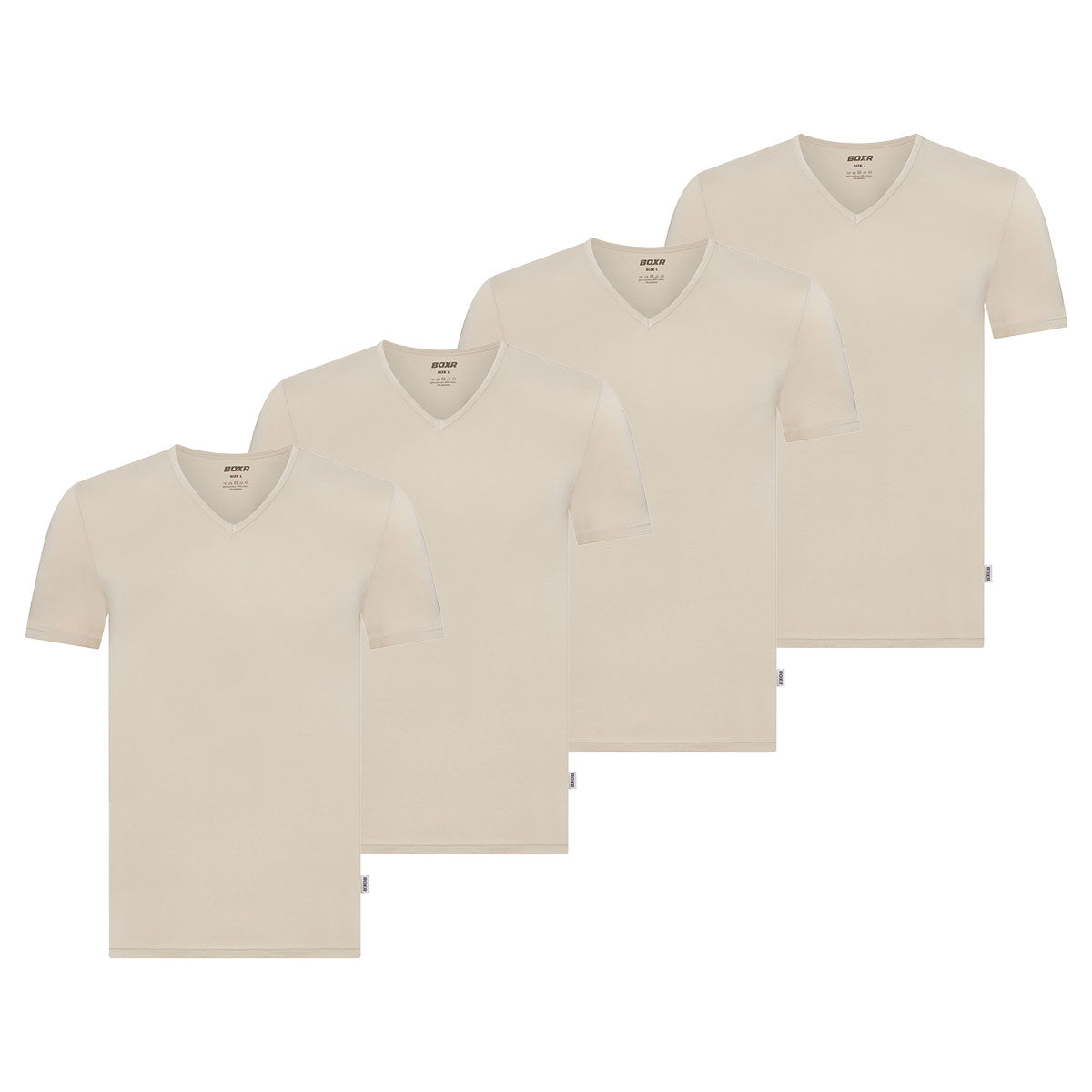 BOXR | Maglia Intima con Scollo a V in Bambù - Confezione da 4 - Beige Kaki