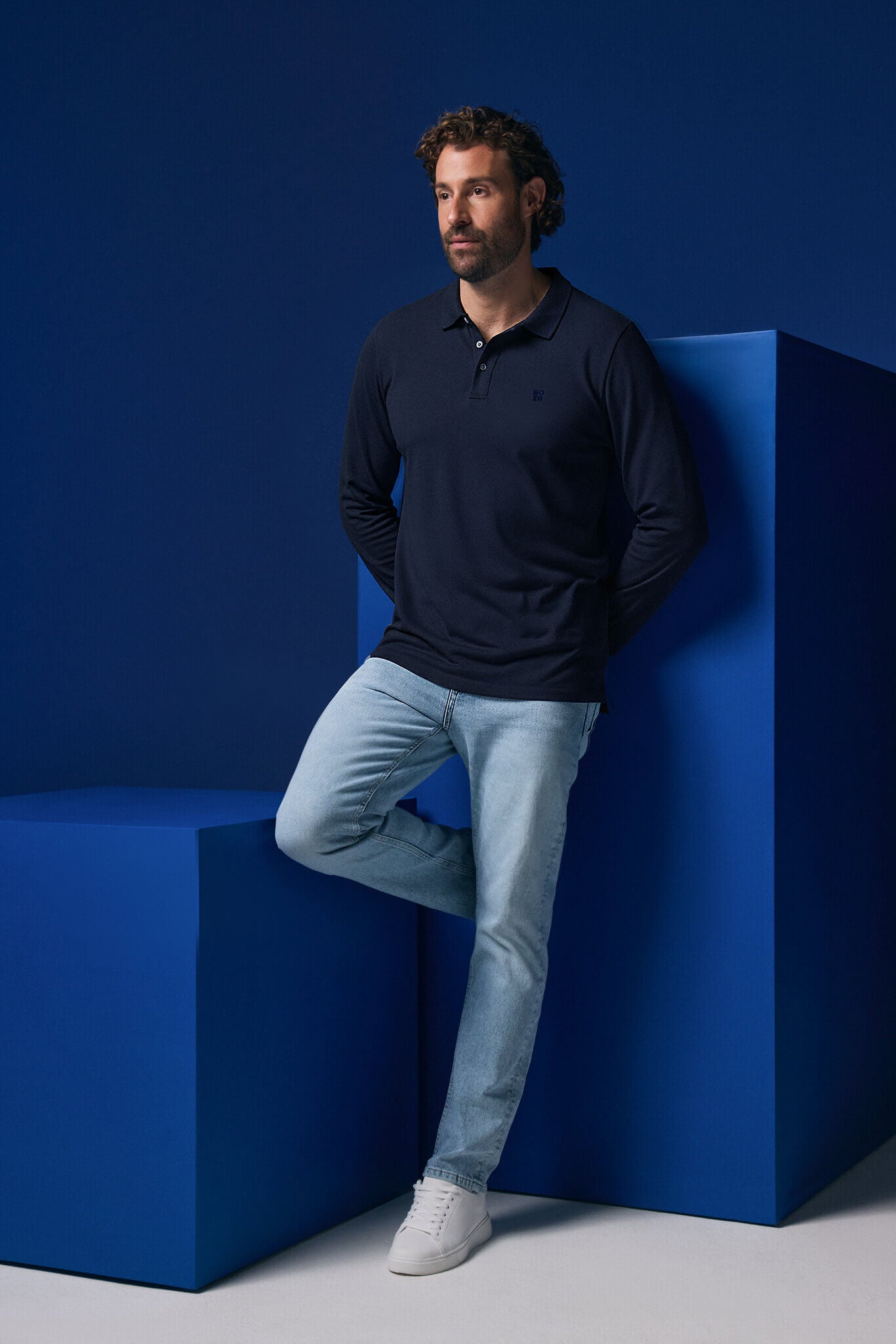 BOXR | Polo a Maniche Lunghe in Bambù – Blu Marino