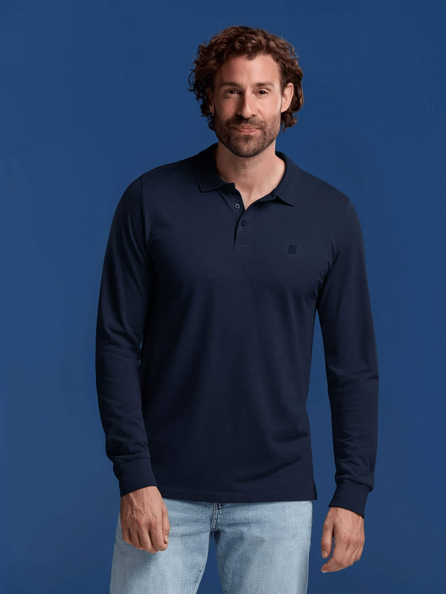 BOXR | Polo a Maniche Lunghe in Bambù – Blu Marino