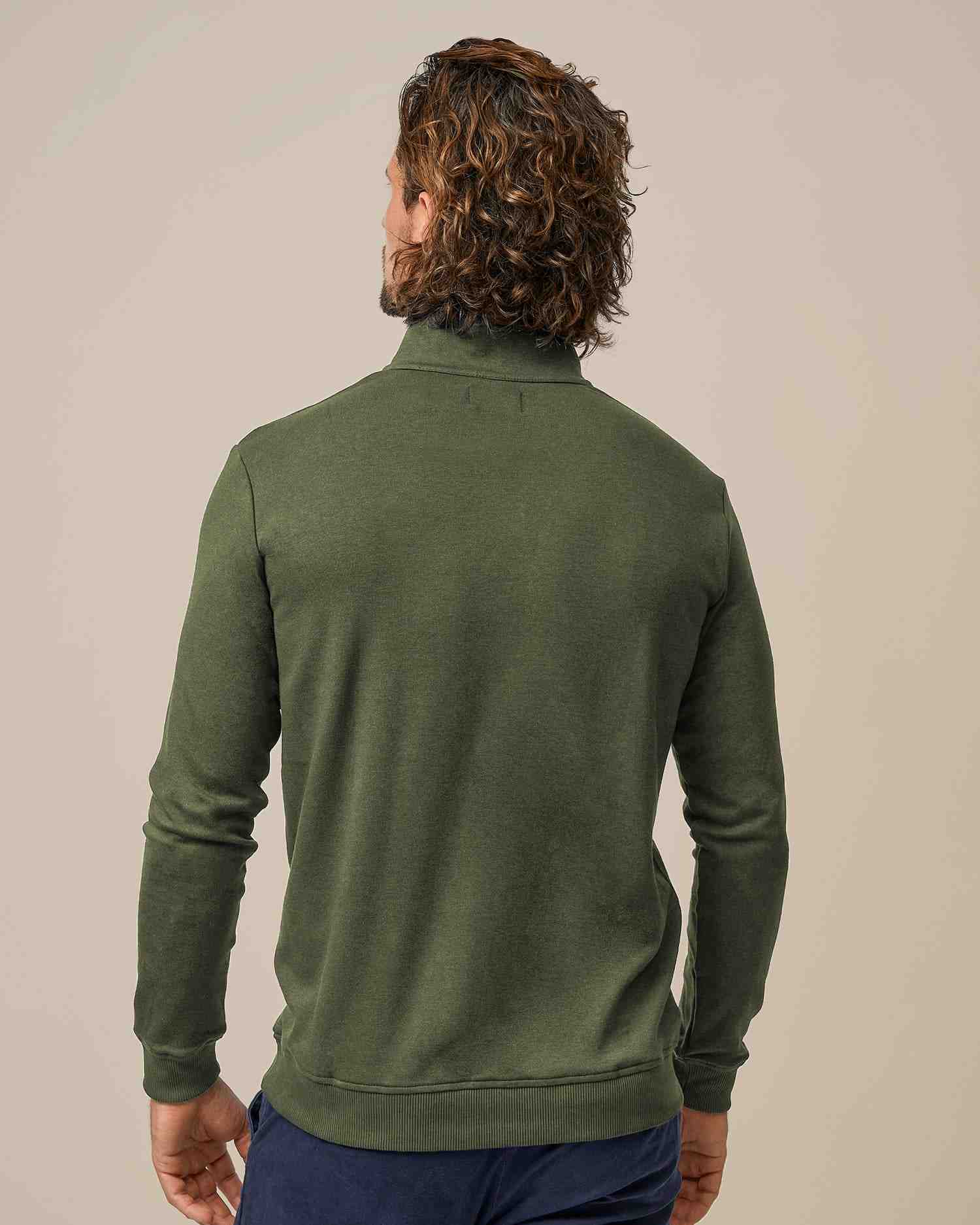 BOXR | Felpa con Mezza Zip in Bambù – Verde oliva