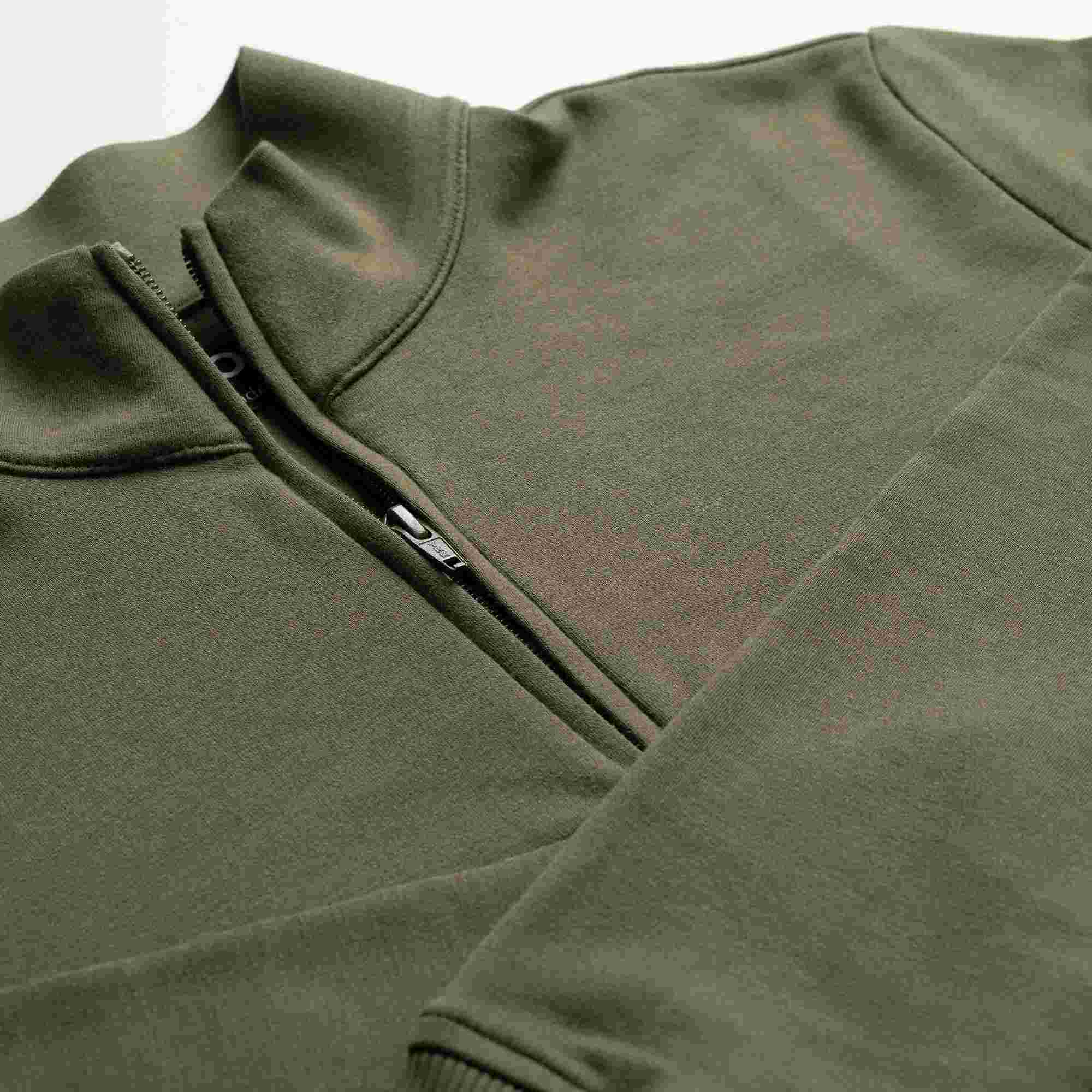 BOXR | Felpa con Mezza Zip in Bambù – Verde oliva