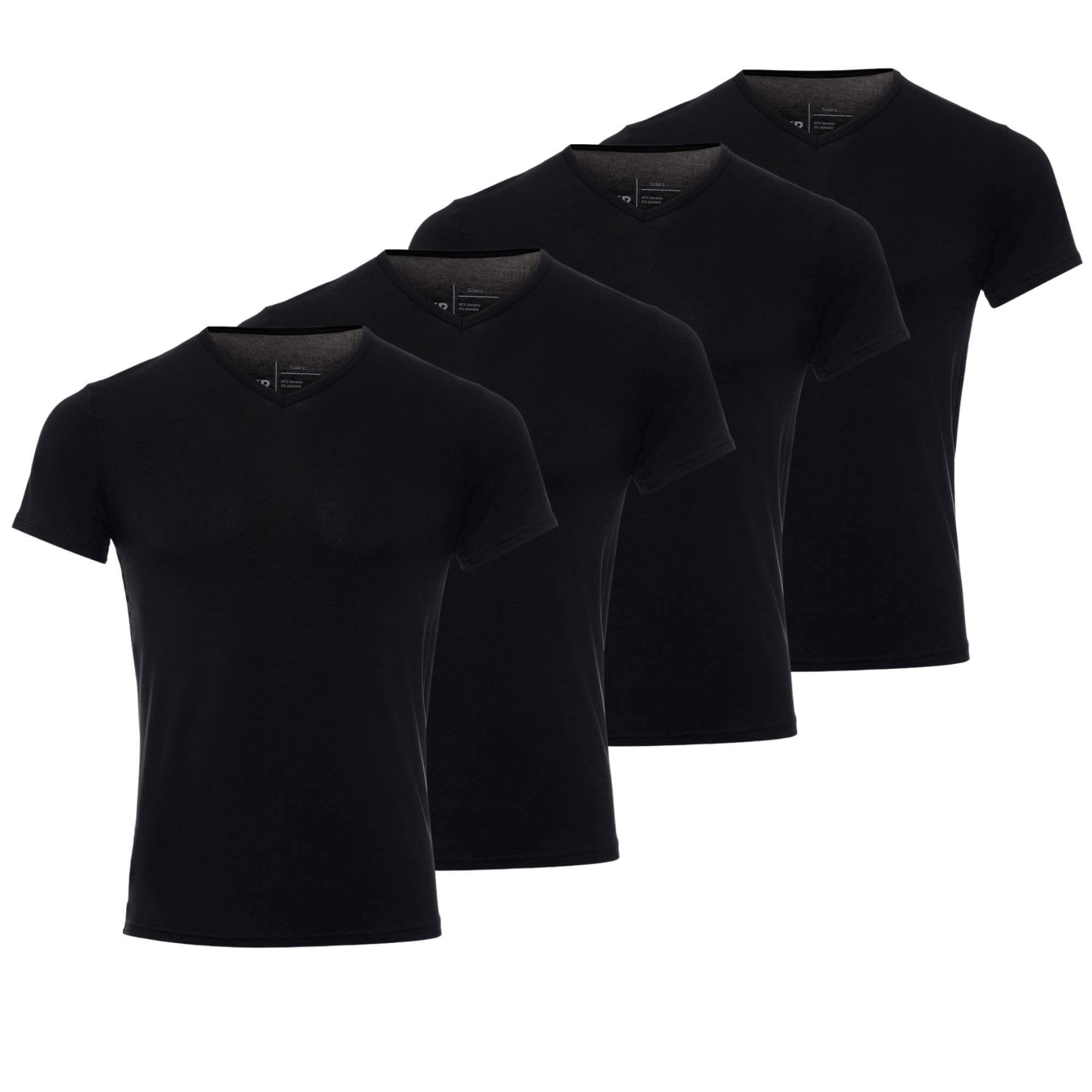 BOXR | Maglia Intima con Scollo a V in Bambù - Confezione da 4 - Nero