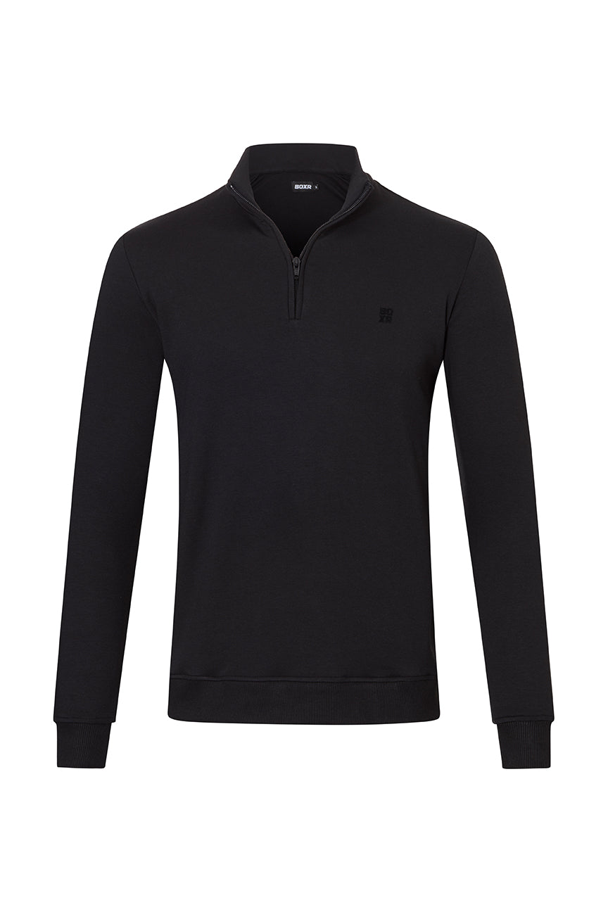 BOXR | Felpa con Mezza Zip in Bambù – Nero