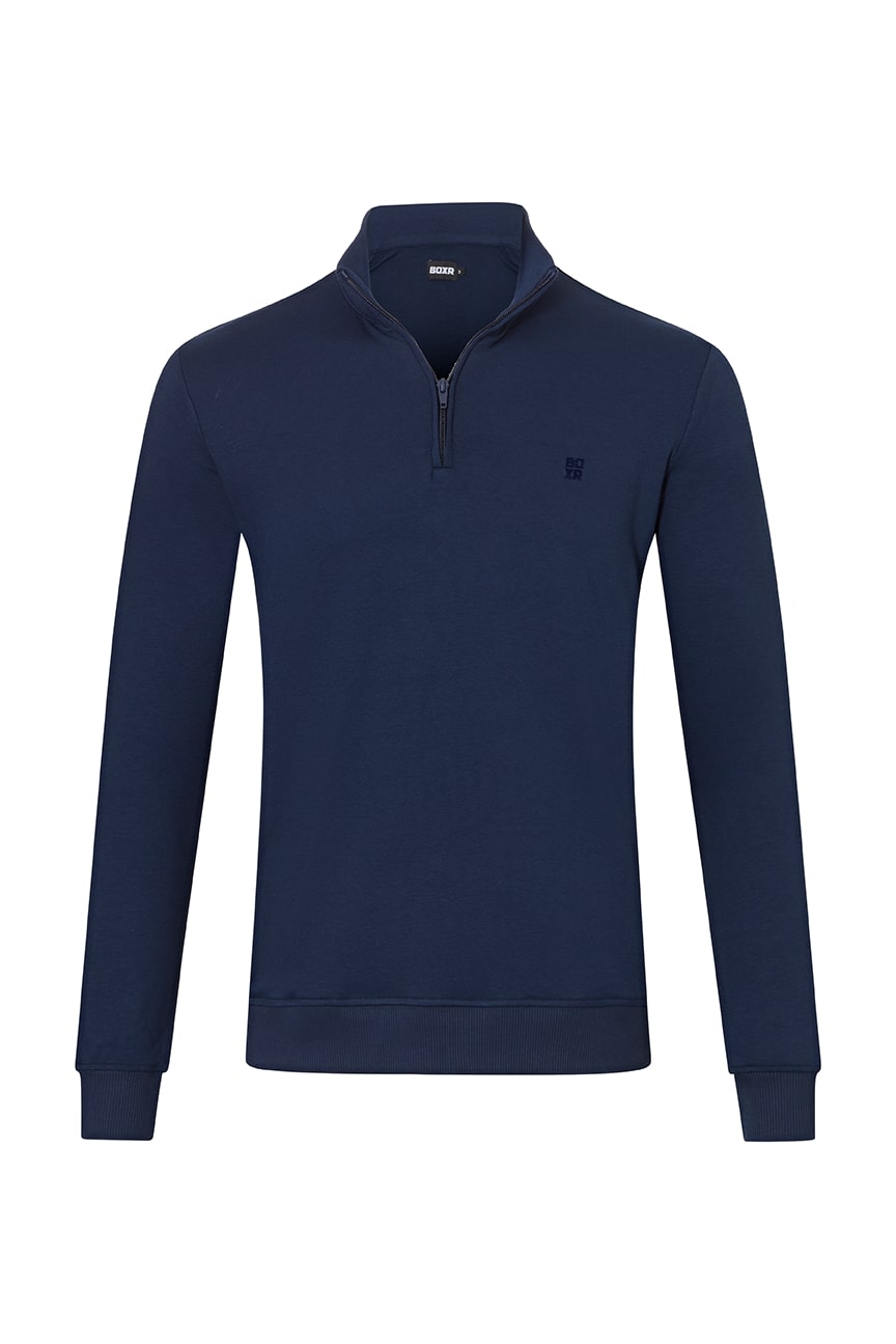 BOXR | Felpa con Mezza Zip in Bambù – Blu Navy