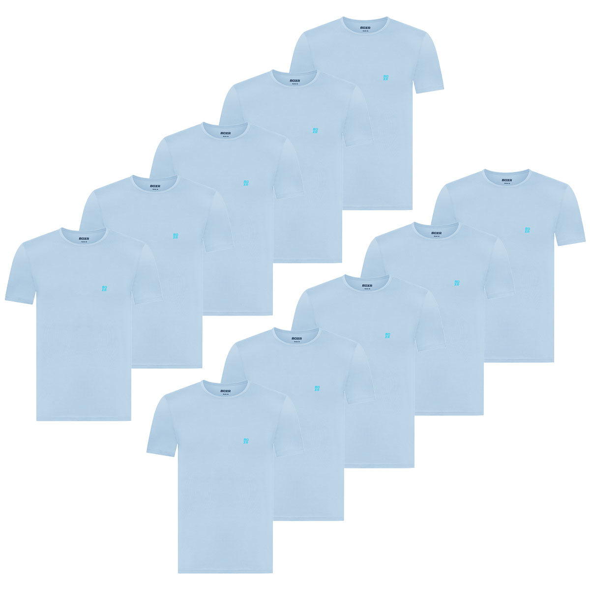 BOXR | T-Shirt Casual in Bambù - Confezione da 10 - Azzurro Chiaro