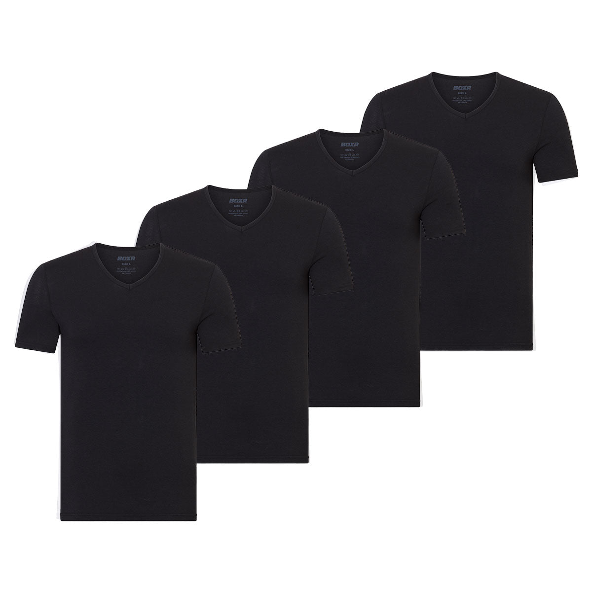 BOXR | Maglia Intima con Scollo a V in Bambù - Confezione da 4 - Nero