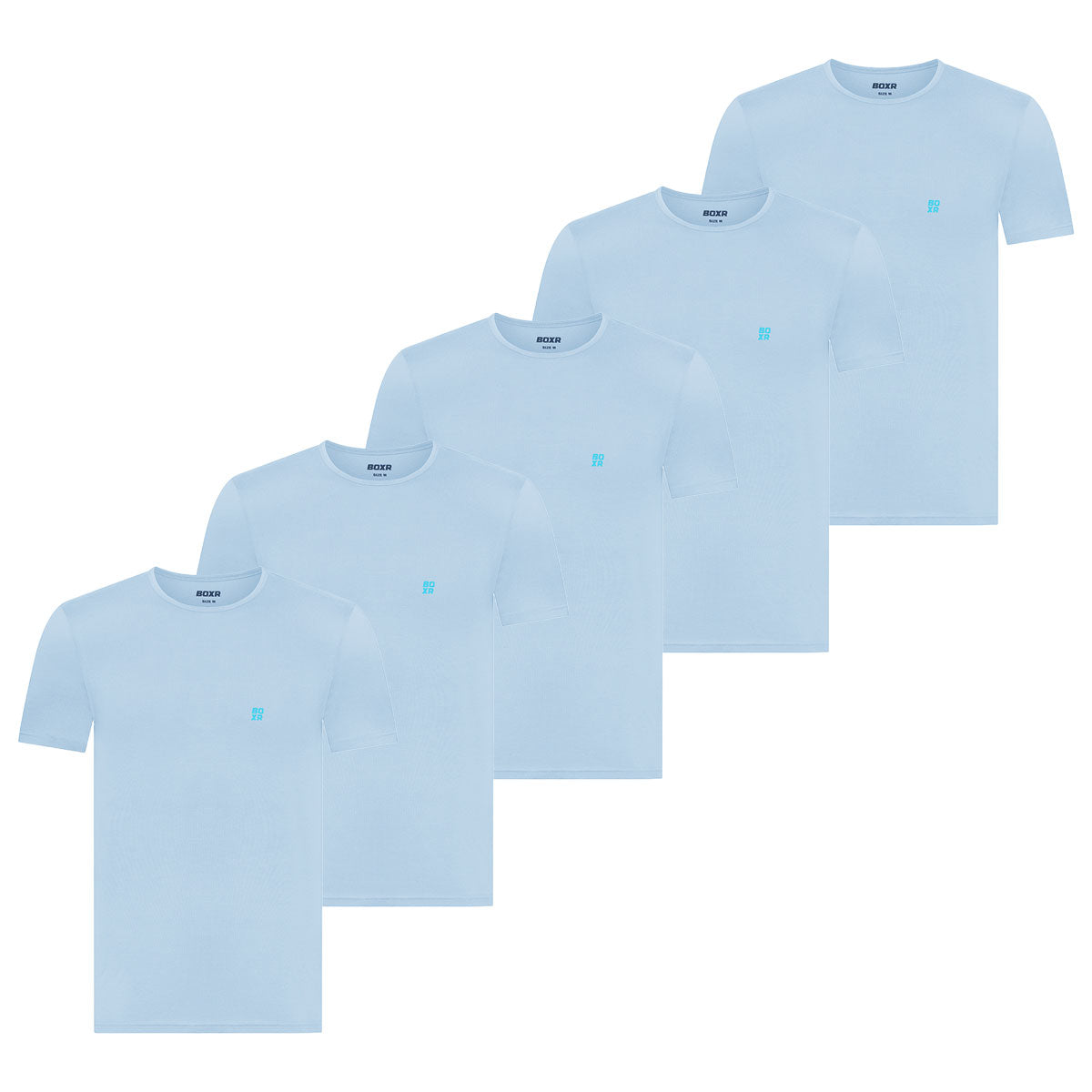 BOXR | T-Shirt Casual in Bambù - Confezione da 5 - Azzurro Chiaro