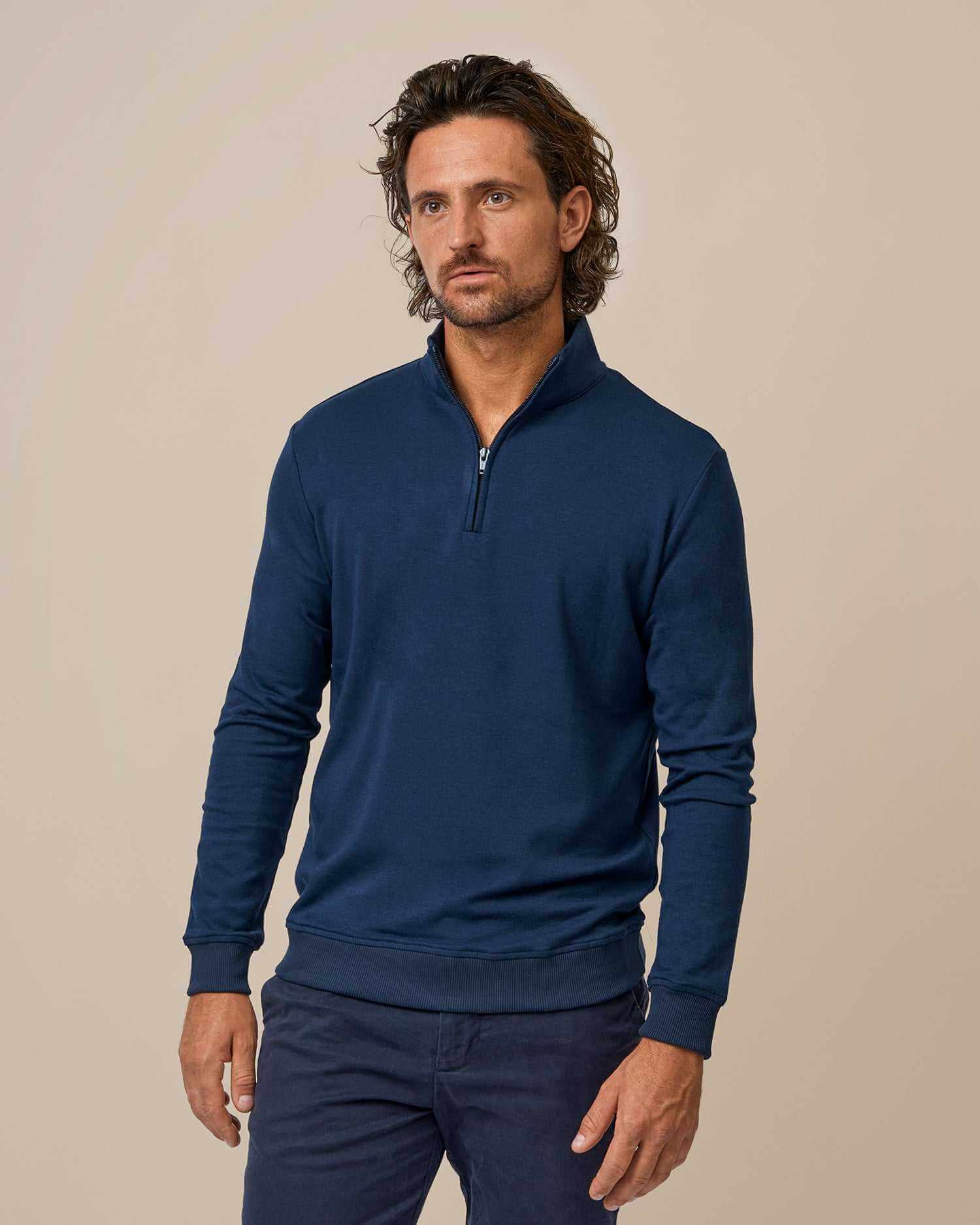 BOXR | Felpa con Mezza Zip in Bambù – Blu Navy