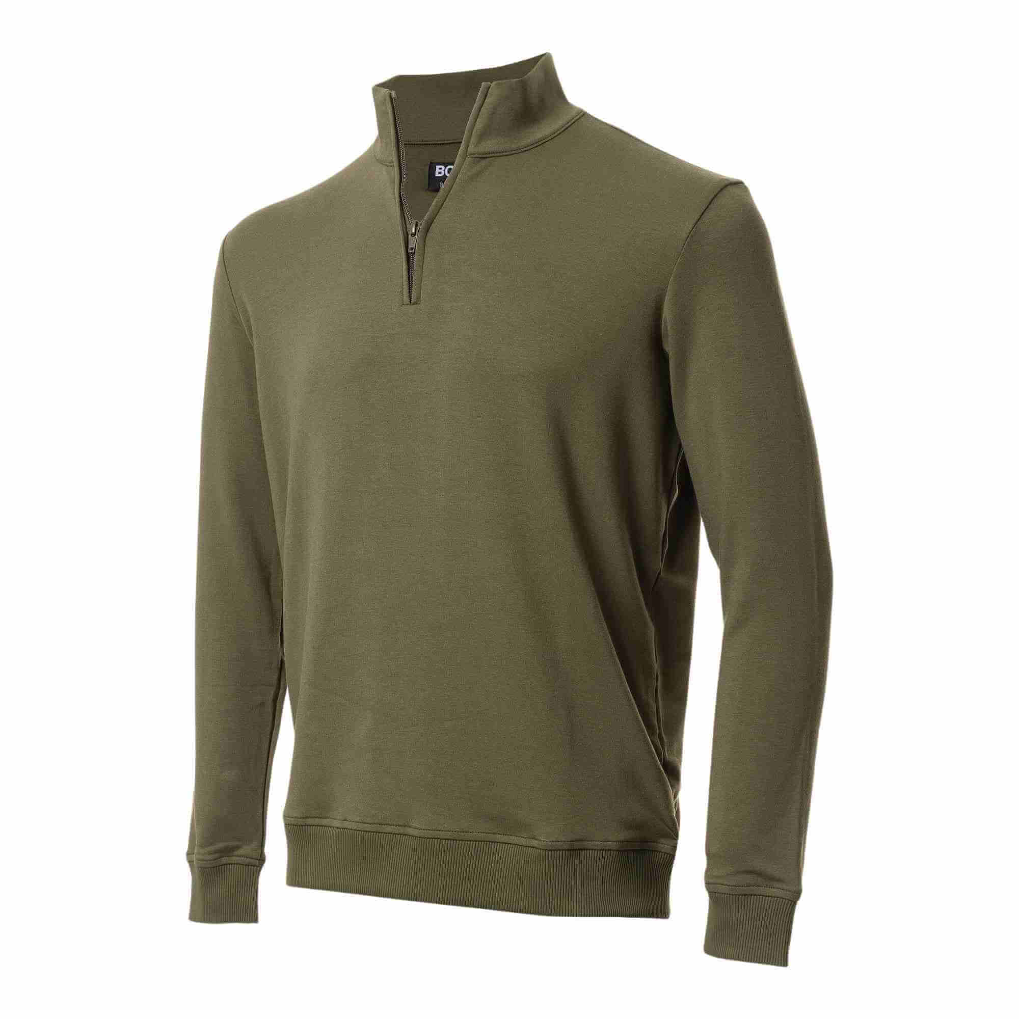 BOXR | Felpa con Mezza Zip in Bambù – Verde oliva