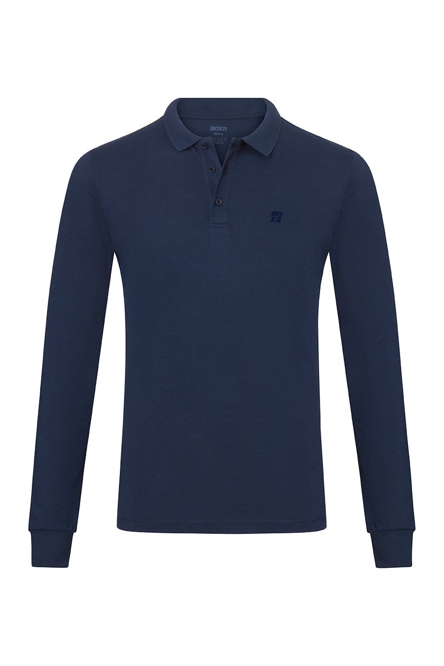 BOXR | Polo a Maniche Lunghe in Bambù – Blu Marino